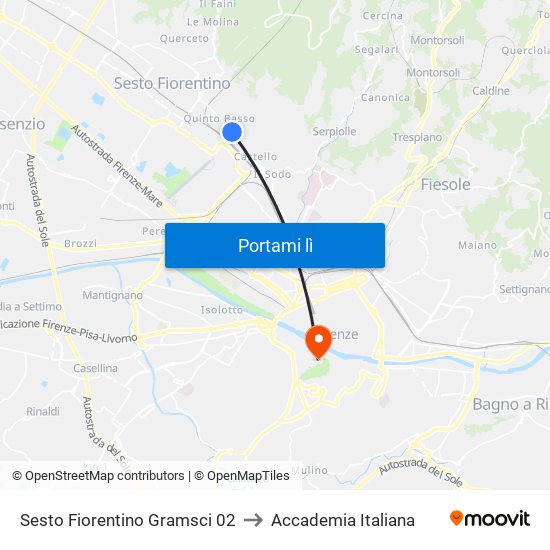 Sesto Fiorentino Gramsci 02 to Accademia Italiana map