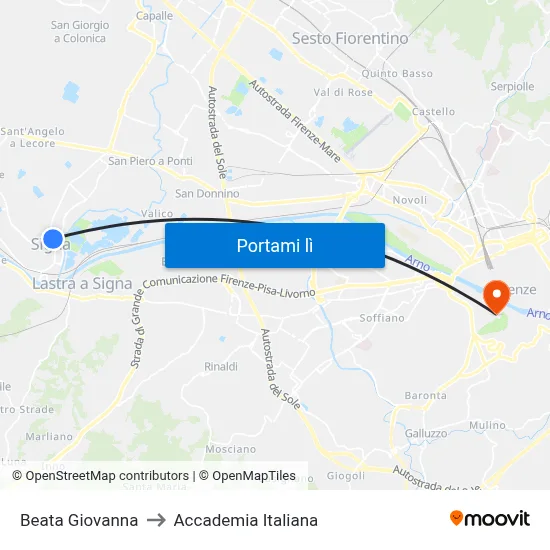 Beata Giovanna to Accademia Italiana map