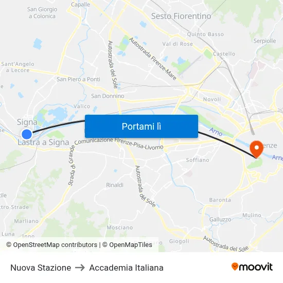 Nuova Stazione to Accademia Italiana map