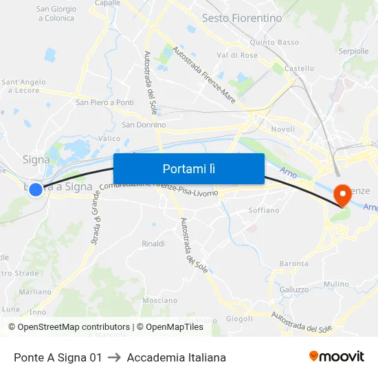 Ponte A Signa 01 to Accademia Italiana map
