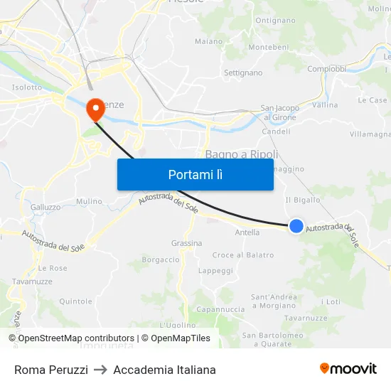 Roma Peruzzi to Accademia Italiana map