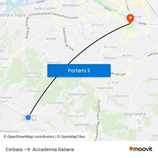 Cerbaia to Accademia Italiana map