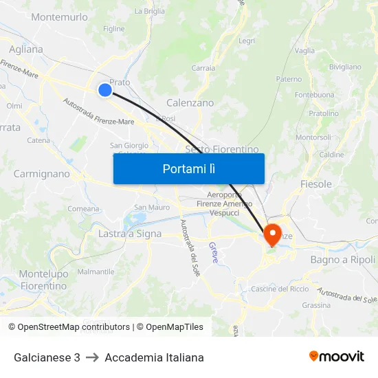 Galcianese 3 to Accademia Italiana map