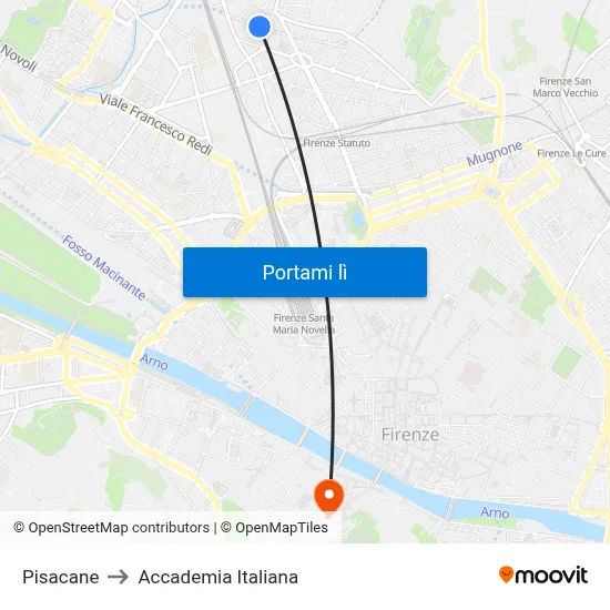 Pisacane to Accademia Italiana map