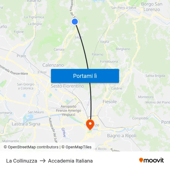 La Collinuzza to Accademia Italiana map