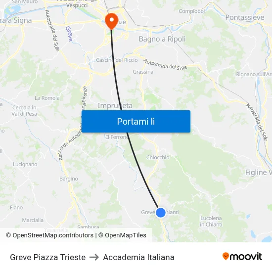 Greve Piazza Trieste to Accademia Italiana map