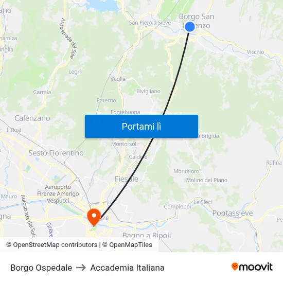 Borgo Ospedale to Accademia Italiana map
