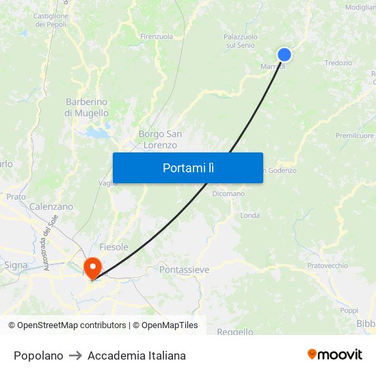 Popolano to Accademia Italiana map