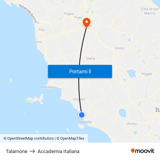 Talamone to Accademia Italiana map