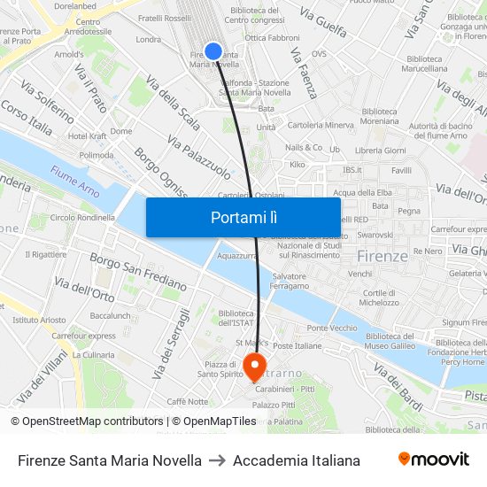 Firenze Santa Maria Novella to Accademia Italiana map