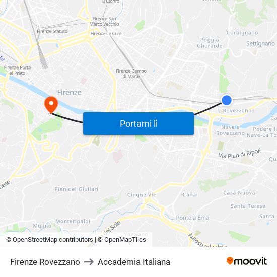 Firenze Rovezzano to Accademia Italiana map