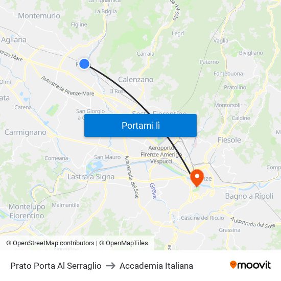 Prato Porta Al Serraglio to Accademia Italiana map