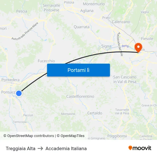 Treggiaia Alta to Accademia Italiana map
