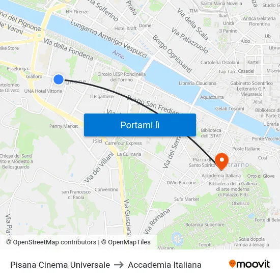 Pisana Cinema Universale to Accademia Italiana map