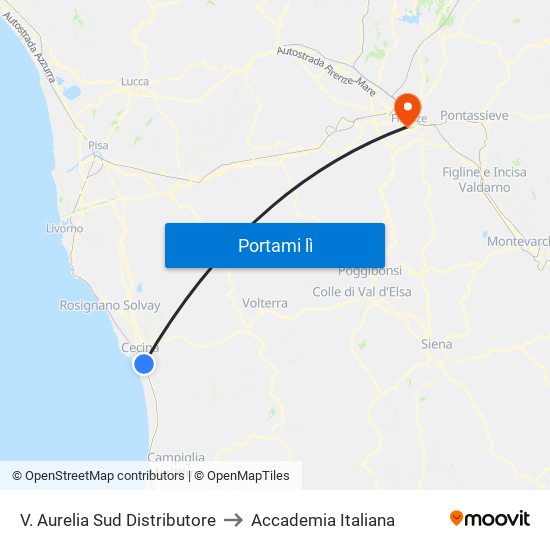 V. Aurelia Sud Distributore to Accademia Italiana map