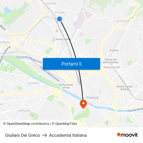 Giuliani Del Greco to Accademia Italiana map