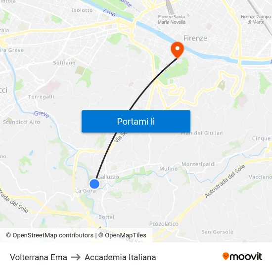 Volterrana Ema to Accademia Italiana map