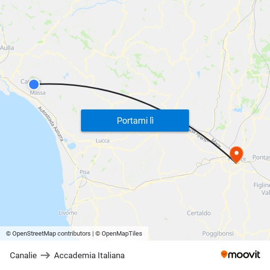 Canalie to Accademia Italiana map