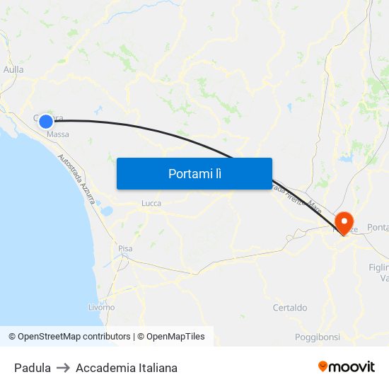 Padula to Accademia Italiana map