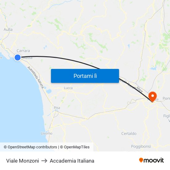 Viale Monzoni to Accademia Italiana map