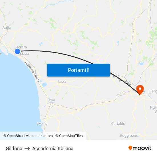 Gildona to Accademia Italiana map
