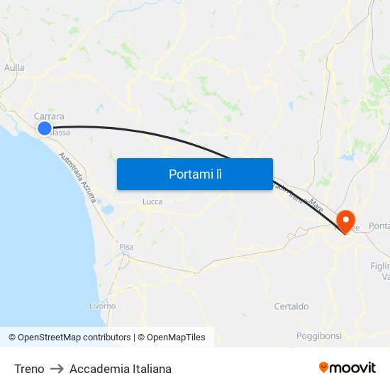 Treno to Accademia Italiana map