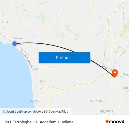 Ss1 Ferroleghe to Accademia Italiana map