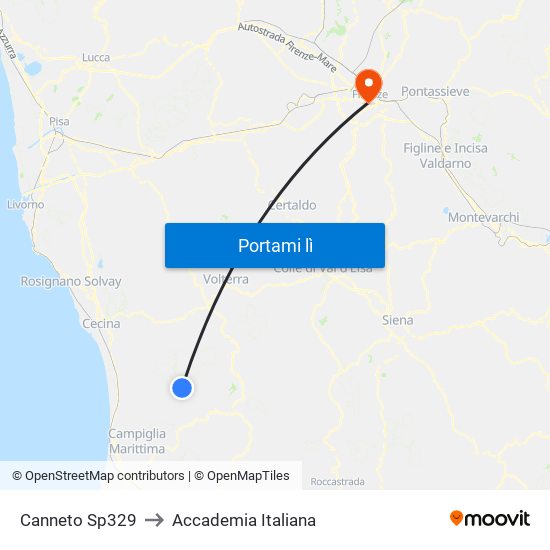 Canneto Sp329 to Accademia Italiana map