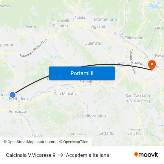 Calcinaia V.Vicarese 9 to Accademia Italiana map