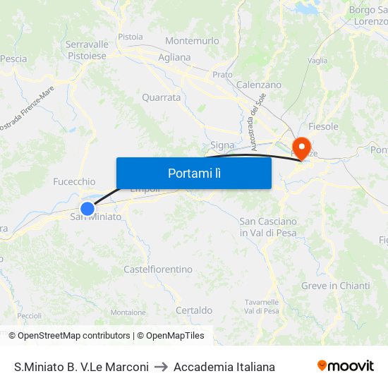 S.Miniato B. V.Le Marconi to Accademia Italiana map