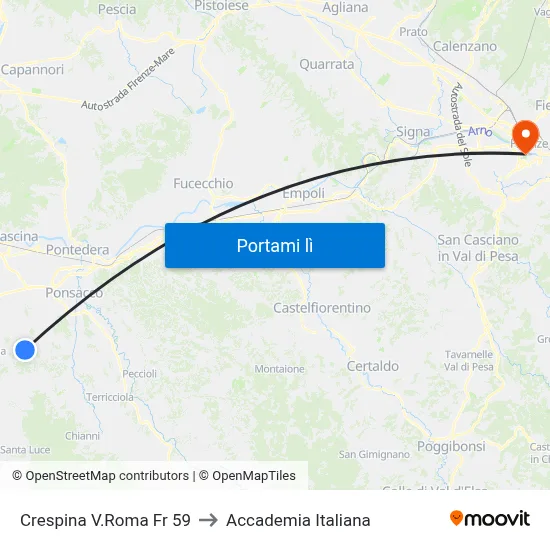 Crespina V.Roma Fr 59 to Accademia Italiana map