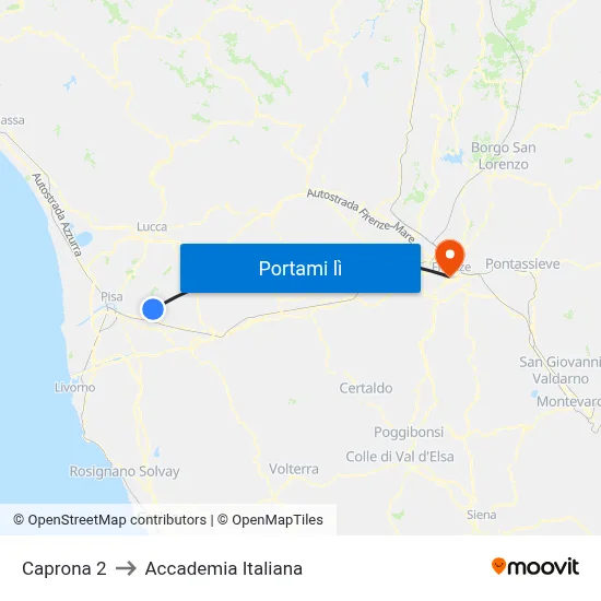 Caprona 2 to Accademia Italiana map