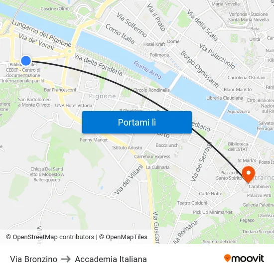 Via Bronzino to Accademia Italiana map