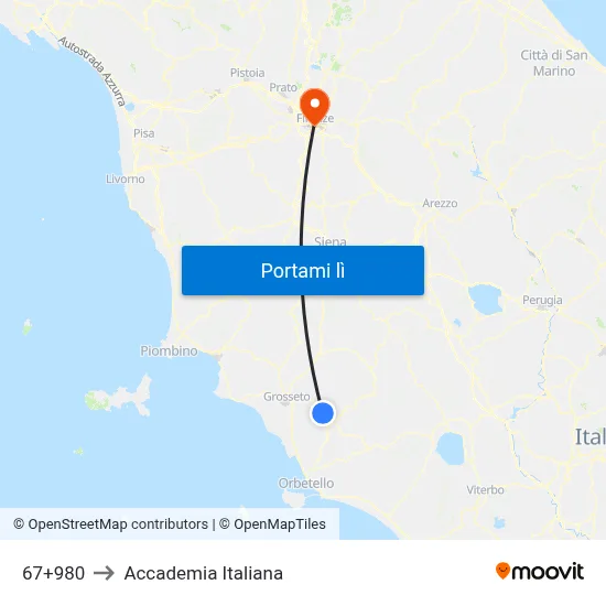 67+980 to Accademia Italiana map