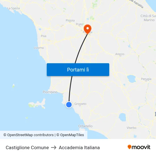 Castiglione Comune to Accademia Italiana map