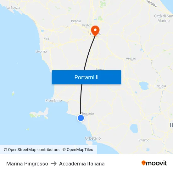 Marina Pingrosso to Accademia Italiana map