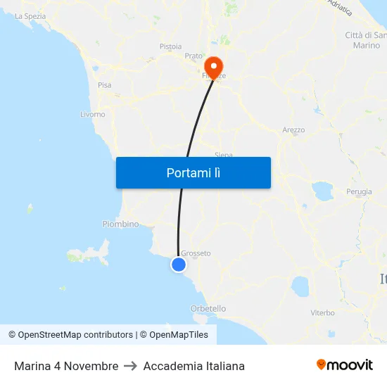 Marina 4 Novembre to Accademia Italiana map