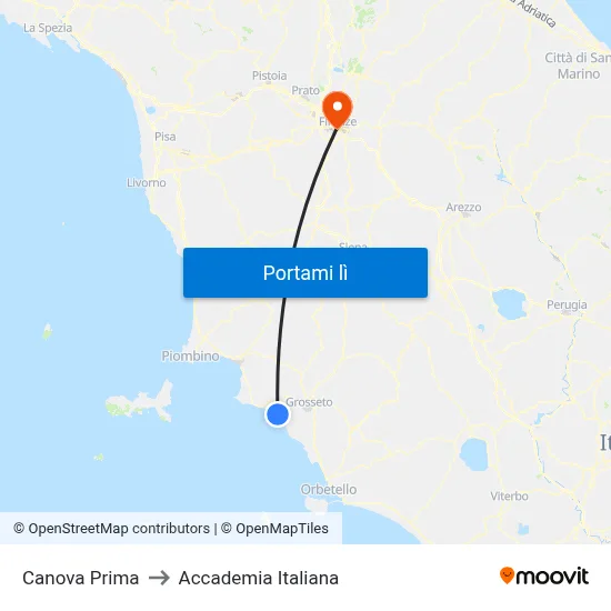Canova Prima to Accademia Italiana map