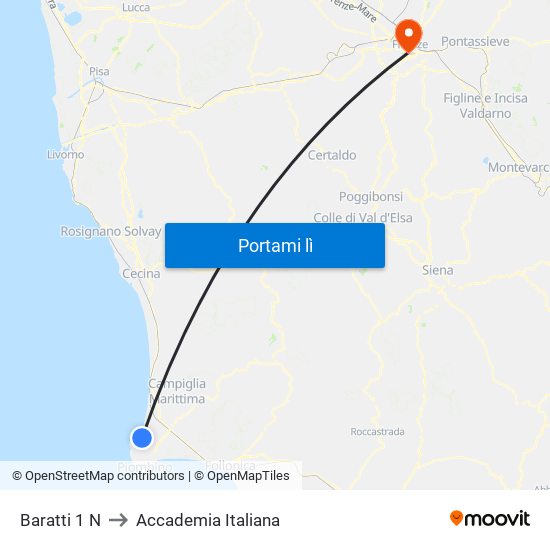 Baratti 1 N to Accademia Italiana map