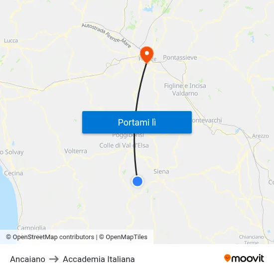 Ancaiano to Accademia Italiana map