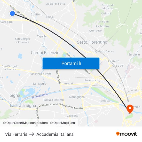 Via Ferraris to Accademia Italiana map