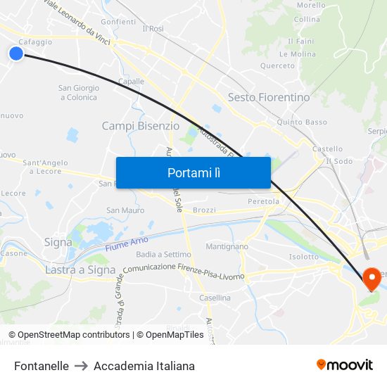 Fontanelle to Accademia Italiana map