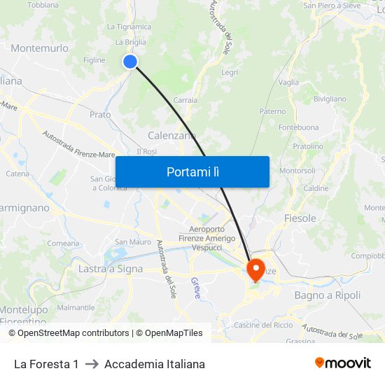 La Foresta 1 to Accademia Italiana map