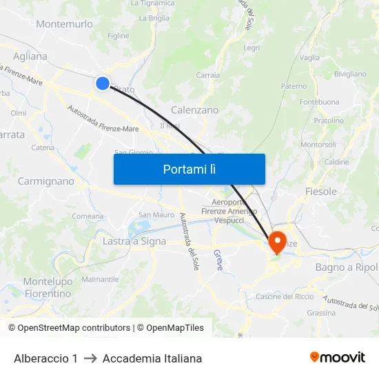 Alberaccio 1 to Accademia Italiana map
