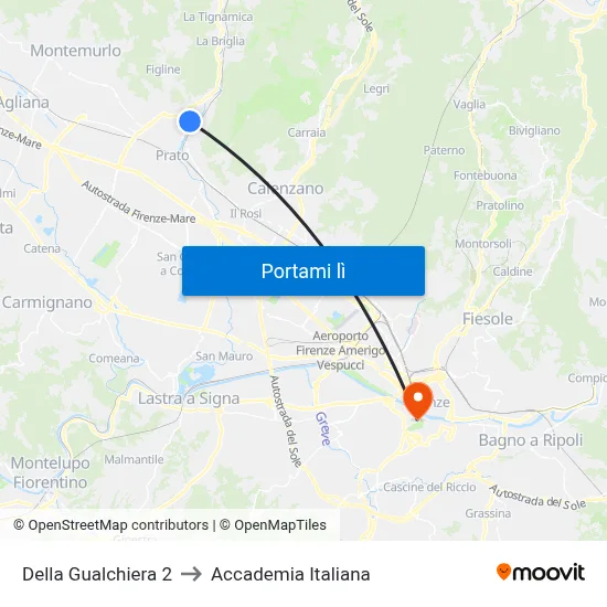 Della Gualchiera 2 to Accademia Italiana map