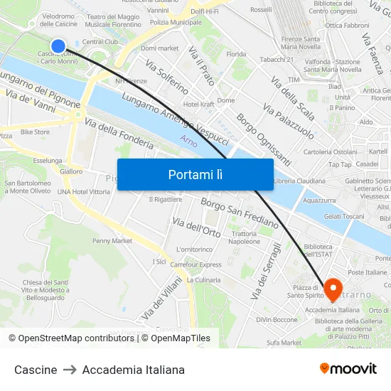 Cascine to Accademia Italiana map