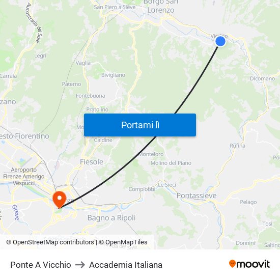 Ponte A Vicchio to Accademia Italiana map