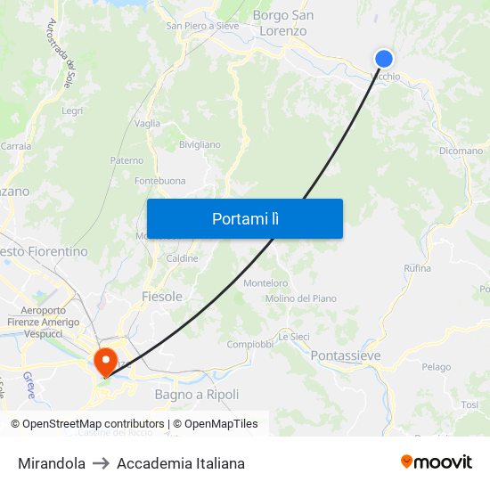 Mirandola to Accademia Italiana map