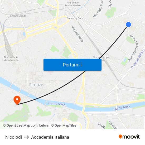 Nicolodi to Accademia Italiana map