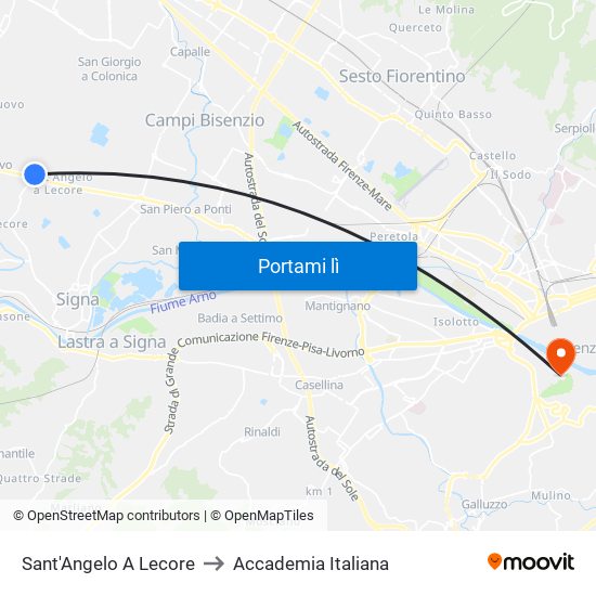 Sant'Angelo A Lecore to Accademia Italiana map